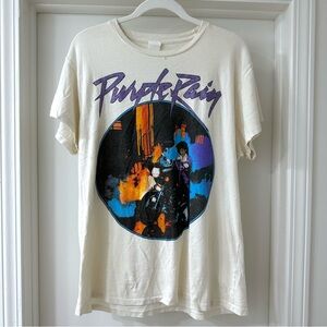 MadeWorn Prince Purple Rain Graphic Tee Shirt, Crean with Purple Glitter, Size M